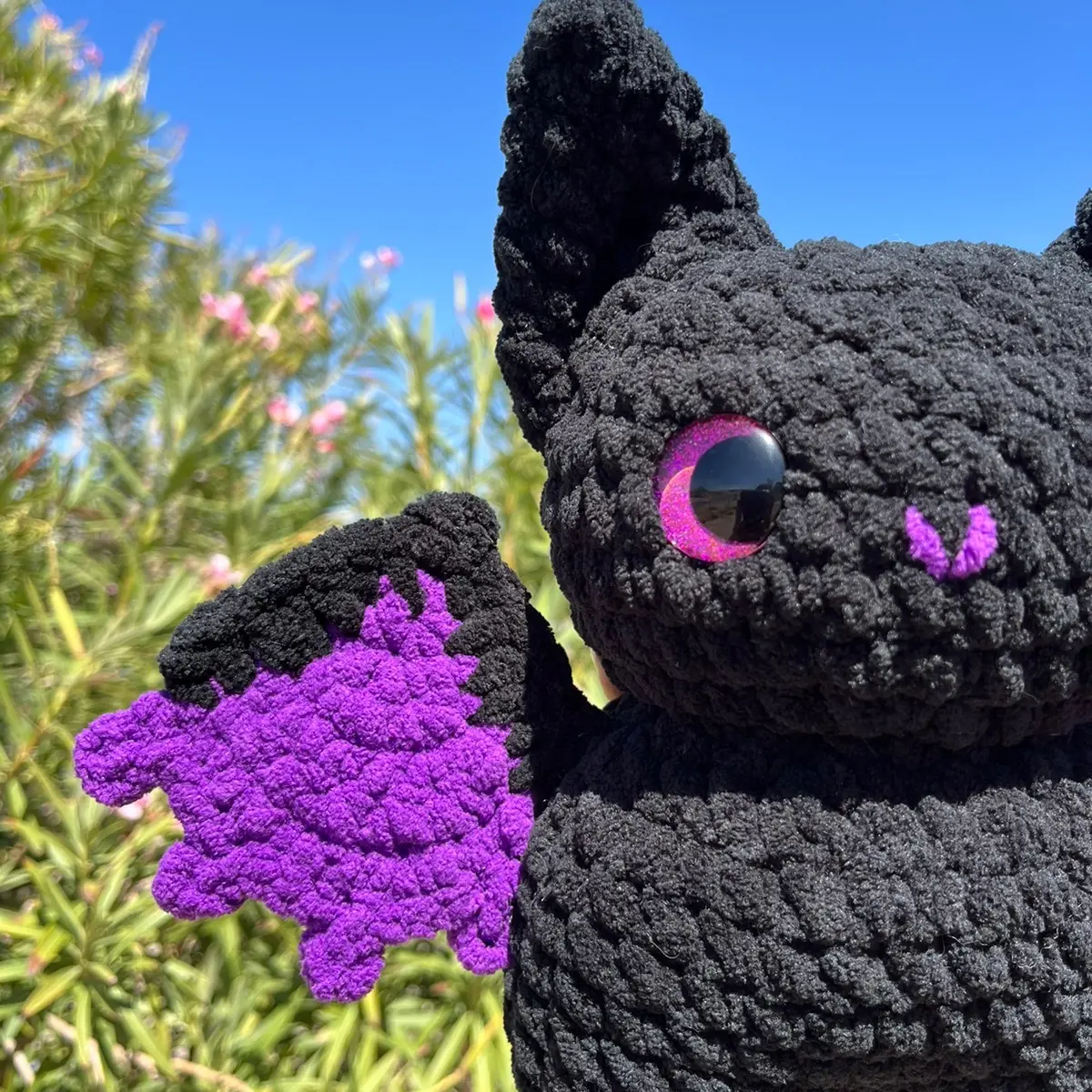 Handmade Black and Purple Crochet Bat Plushie - Perfect for Halloween
