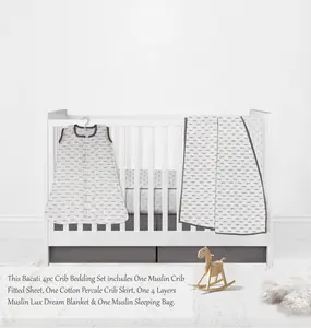 Bacati Love Aztec Moustache/Jacks Muslin 4 Piece Crib Bedding Set with Sleeping Bag - Grey/Silver