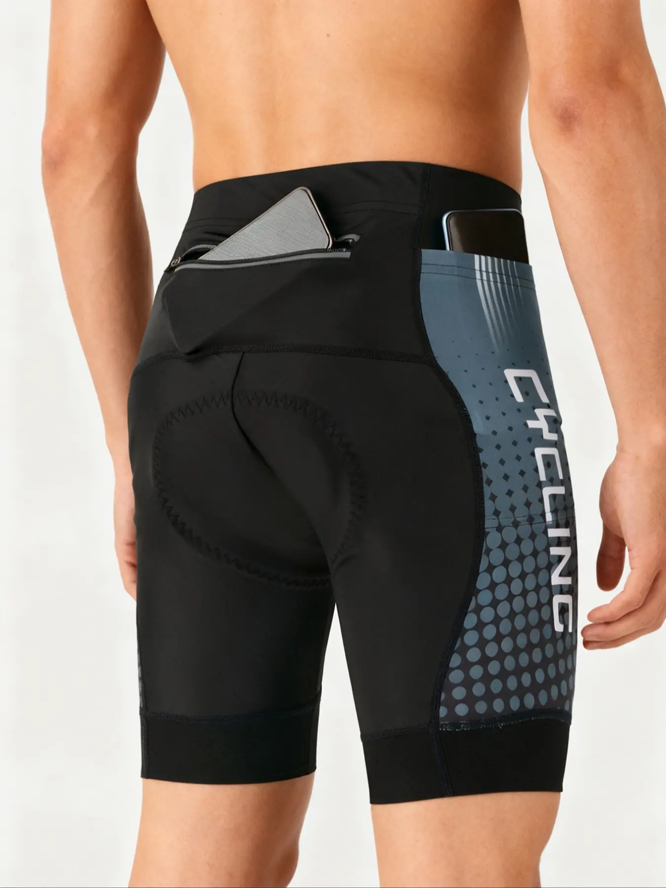 Men's 3D Geometric Cycling Shorts, Breathable Road Bike Shorts with Pockets, Elastic Comfort Performance, Spring & Fall Sporty Style, Biker Shorts