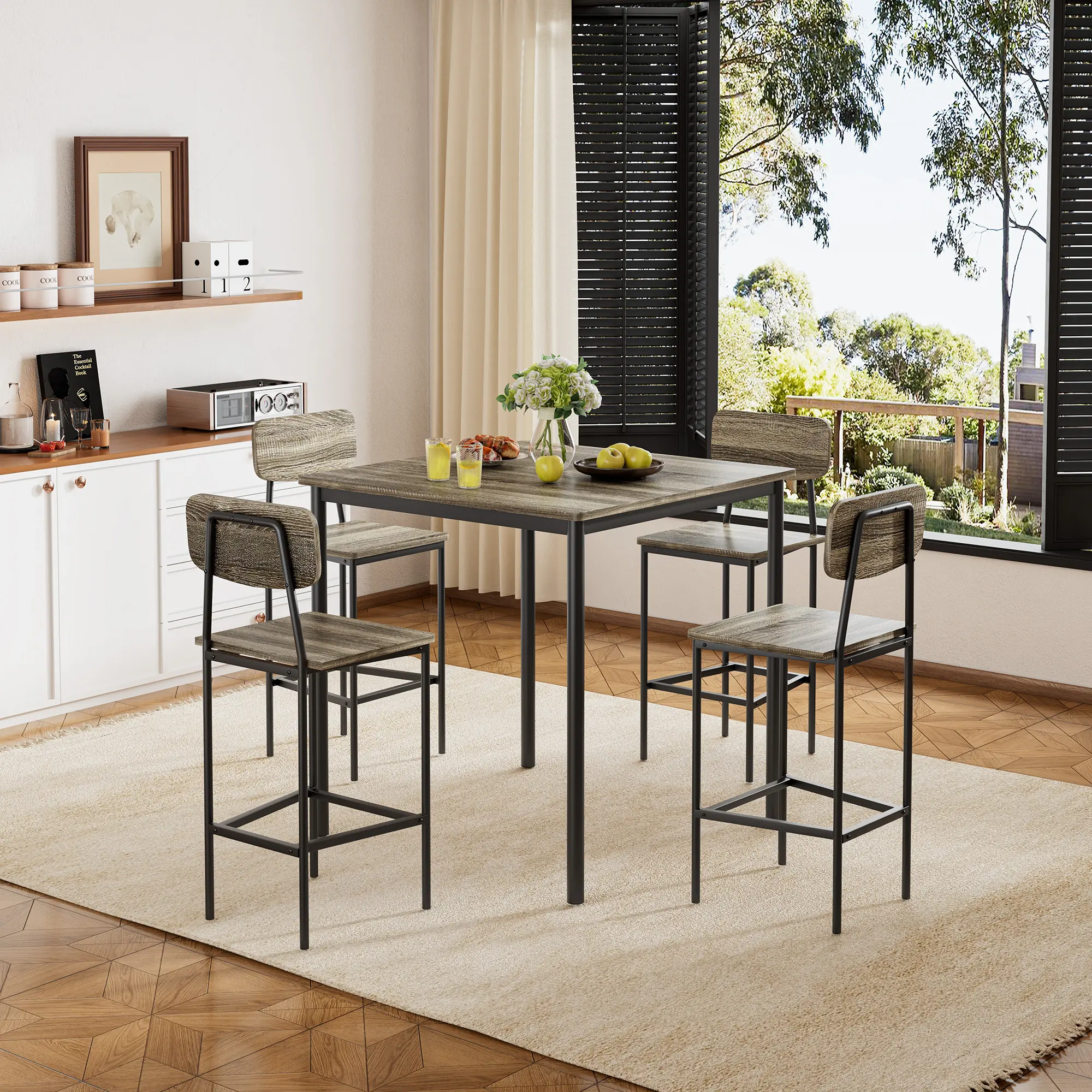 Dining Table Set for 4, Modern Kitchen Table and Chairs Set, Sturdy Metal Frame, Space-Saving Design for Small Spaces, Living Room, Breakfast Nook, Apartment Essential
