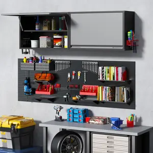 LONGLINK Metal Wall Cabinet 19.7" – 260lbs Capacity, Hydraulic Rod, Pegboard Design, Adjustable Shelf for Garage/Kitchen non-woven fabric cover