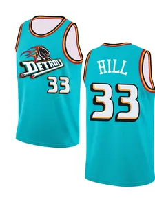 Detroit Grant Hill #33 Retro Teal Basketball Jersey, Breathable Mesh Sleeveless Throwback for Fans, Vintage Collectors & Streetwear Enthusiasts