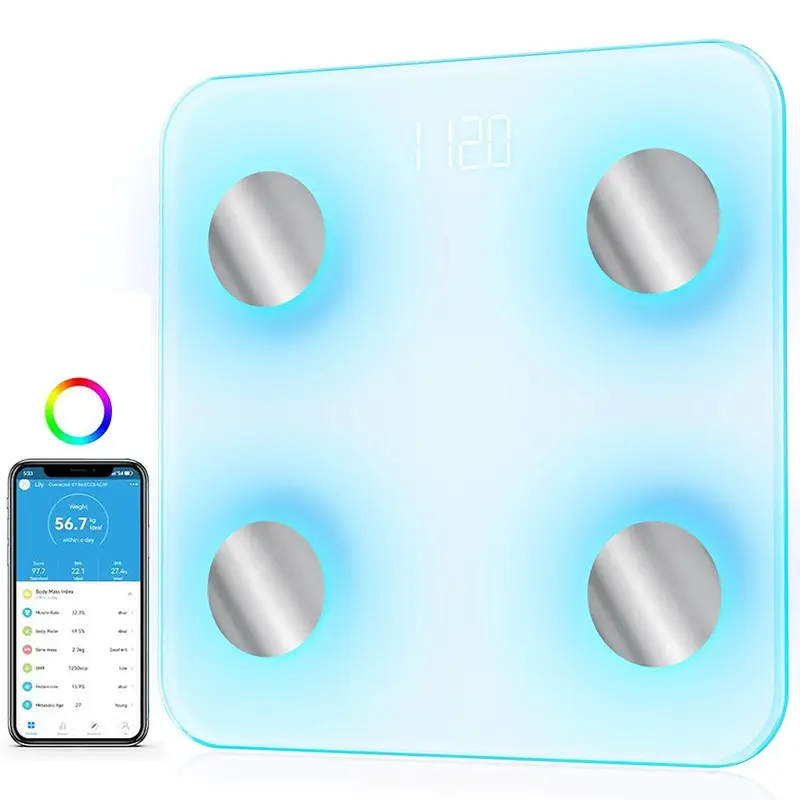 Smart Body Fat Scale with Bmi, Body Composition Scale, Digital Scale for Fat Percentage, Muscle Mass, Weight Change, 400 Lbs, Wireless, Color Changing, Weighing Scale