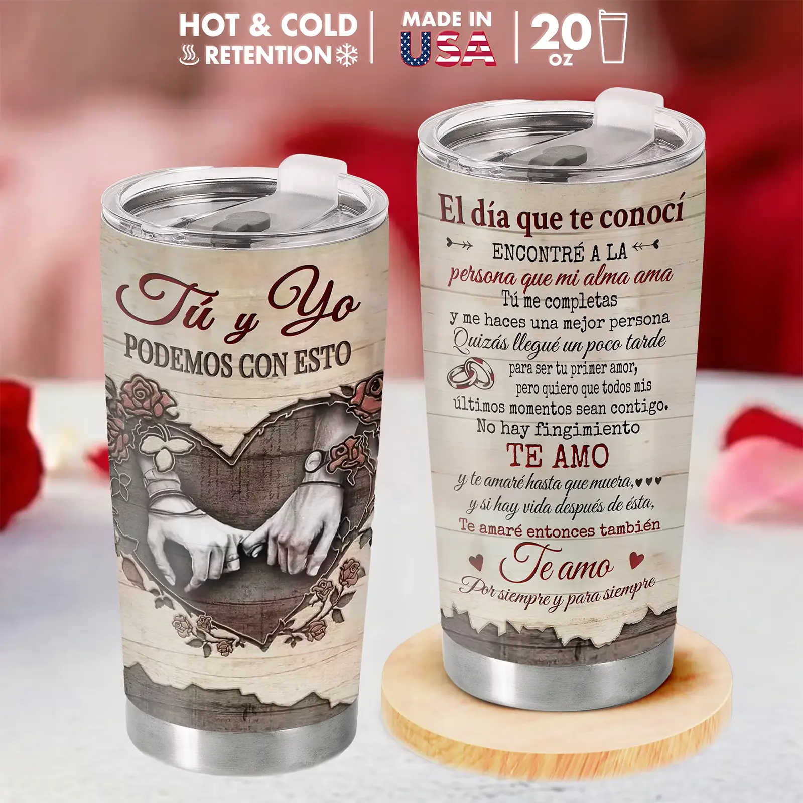 "Tú & Yo" Vaso Térmico de 20 oz Tumbler – Hecho en EE. UU., Regalo de Aniversario para Él o Ella, Taza de Amor para Esposo y Esposa, Vaso Especial para Parejas y Momentos Inolvidables