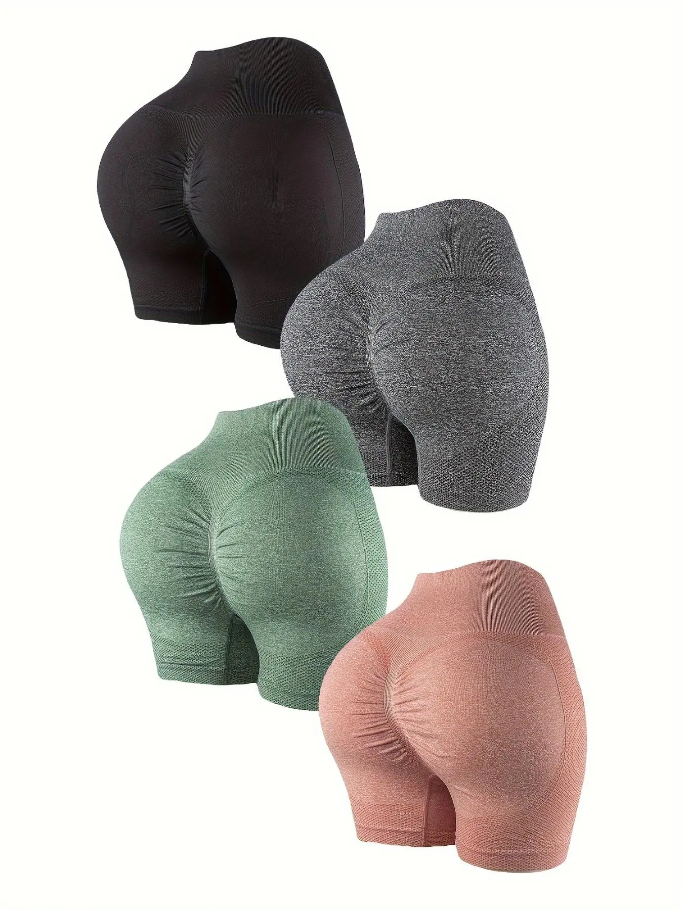 Plus Size 4pcs Solid Seamless Sports Shorts, Activewear Shorts, Active Athletic Shorts, High Stretch Breathable Comfortable Skinny Shorts, Women's Sportswear for Indoor Outdoor Wear, Breathable Fitness Shorts