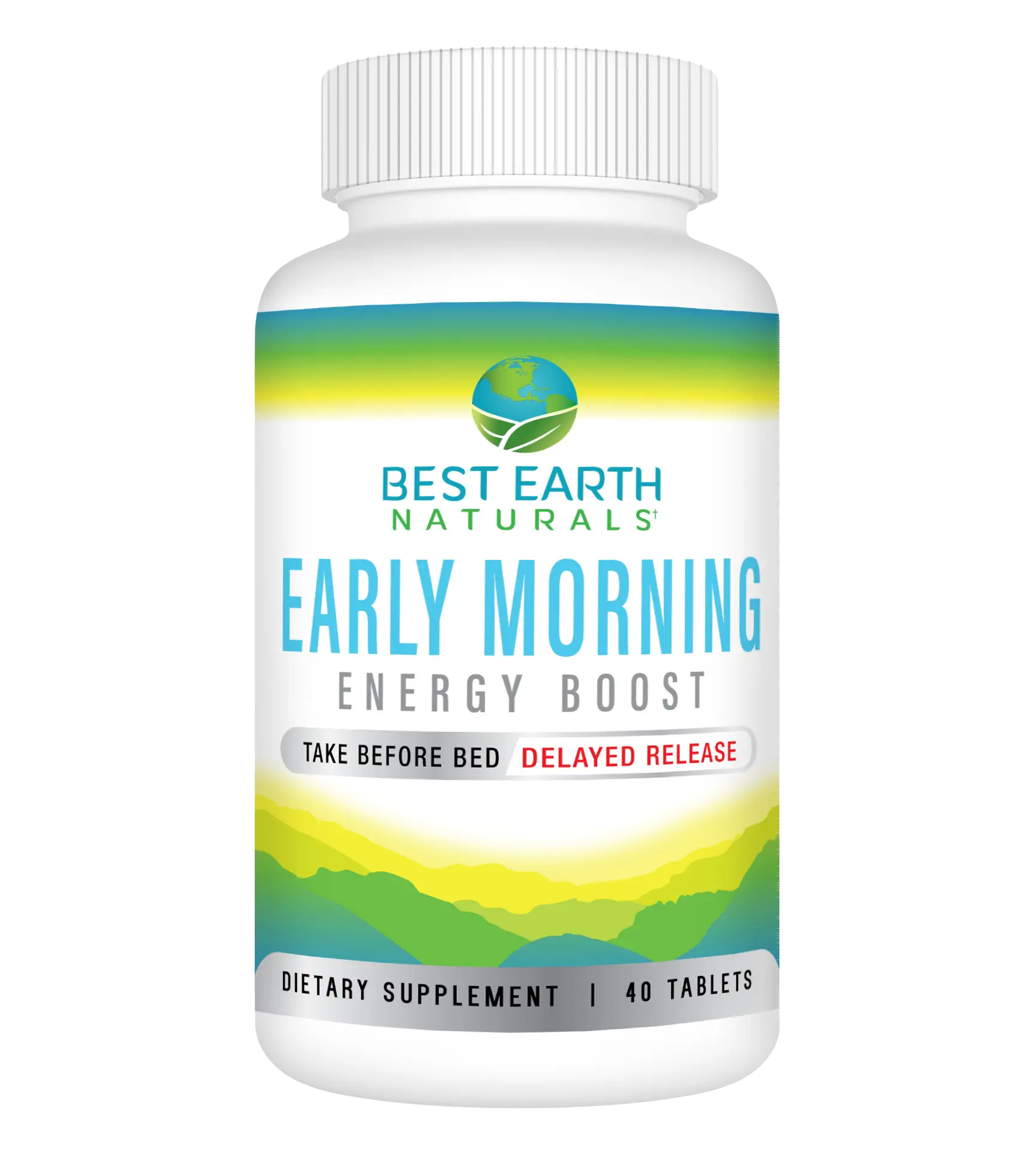 Early Morning Energy Boost - Vitamin B12, Guarana Seed Extract, L-Tyrosine for Sustained Energy, Focus & Productivity - 40 Tablets