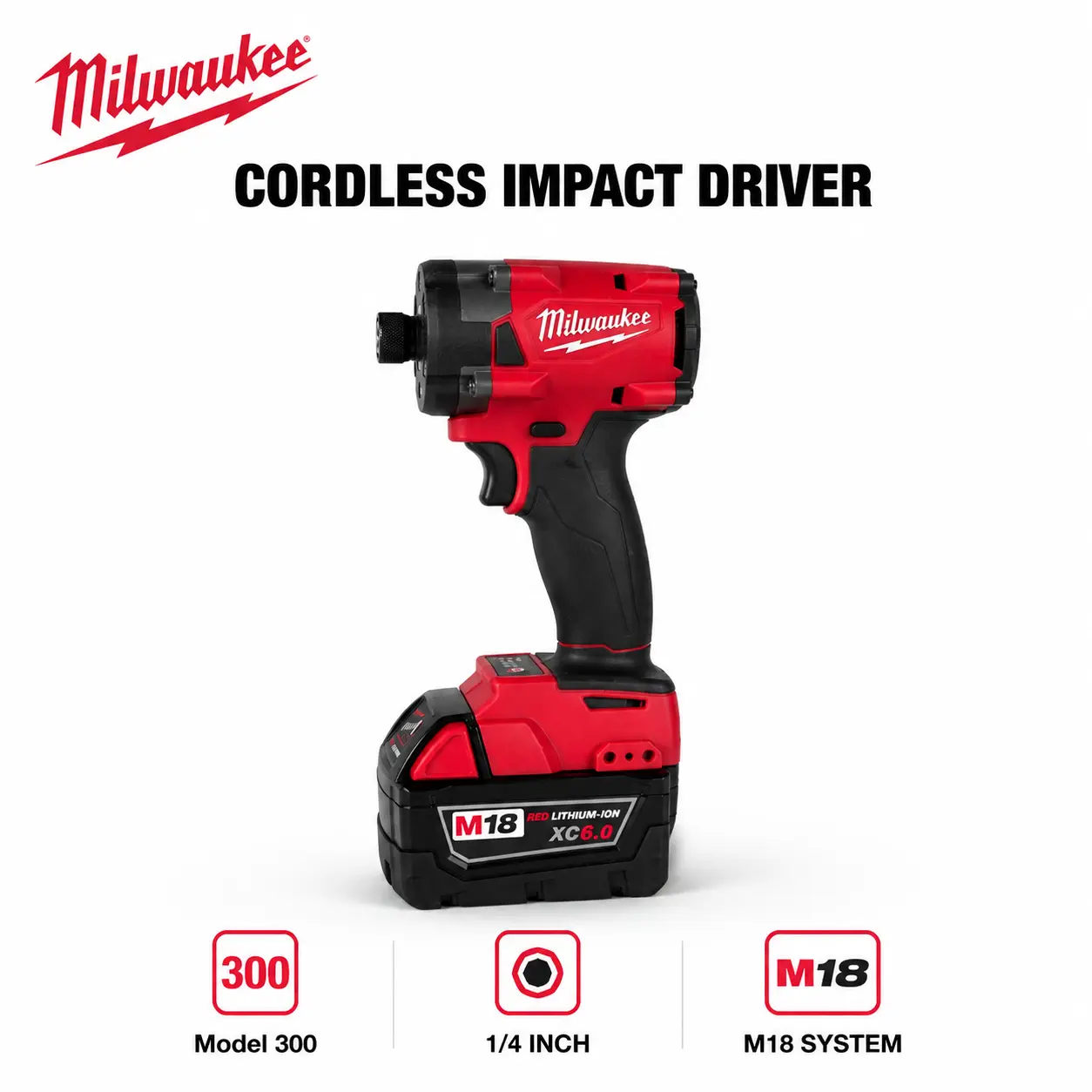 Milwaukee M18 FID3 18V 1/4-Inch Cordless Impact Driver, 180Nm Torque Multi-Speed Power Tool with 3000RPM, 4400IPM, Compact Fastening Design for Automotive Repair & Construction Hardware Wall Applications
