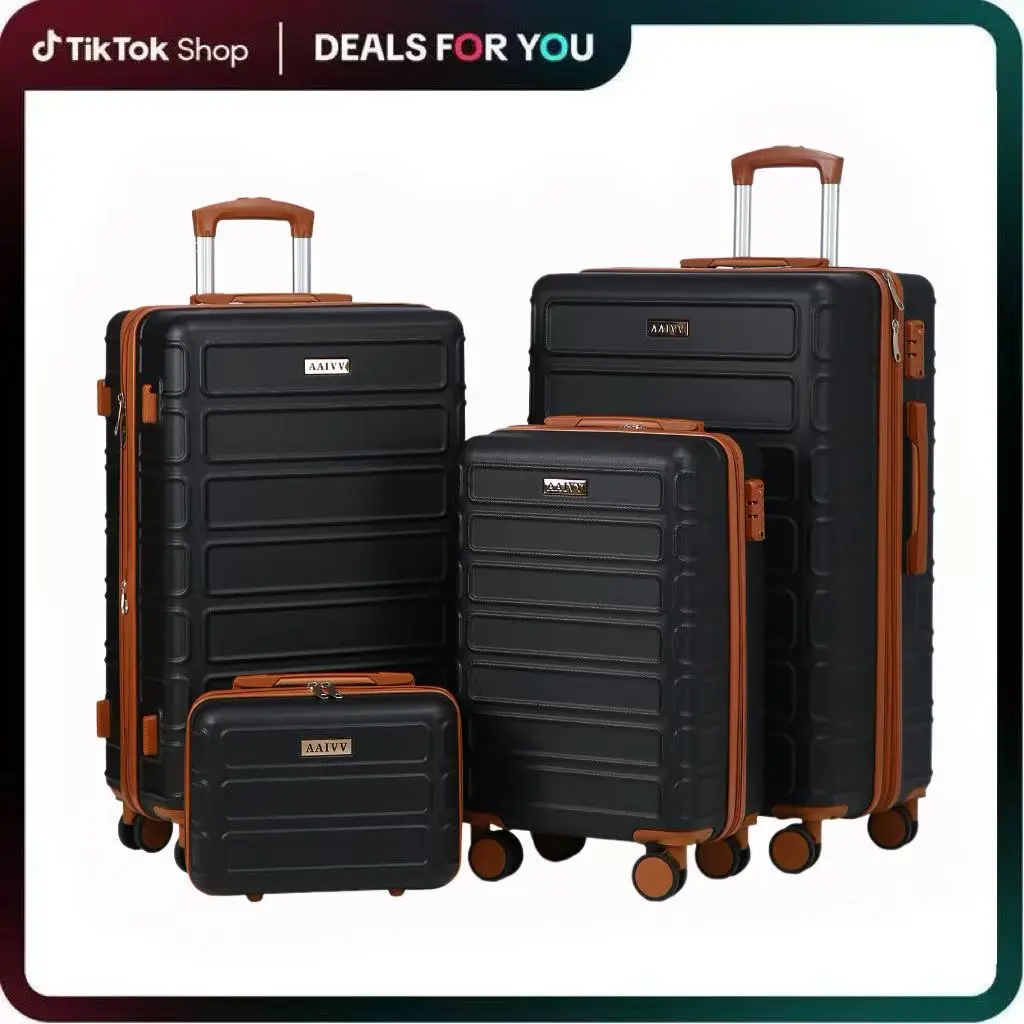 4 Piece Luggage Set, Expandable ABS Hardshell Suitcase with TSA Lock and 360° Spinner Wheels, Durable Travel Bags for Family Travel, Back to School, and Business Trips