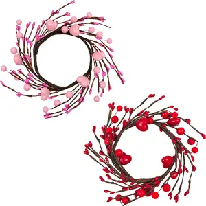10-inch Valentine's Day wreath candlestick with small wreaths featuring red and pink hearts; suitable for dining table, window, and home Valentine's Day decorations, Home Decor Ornaments