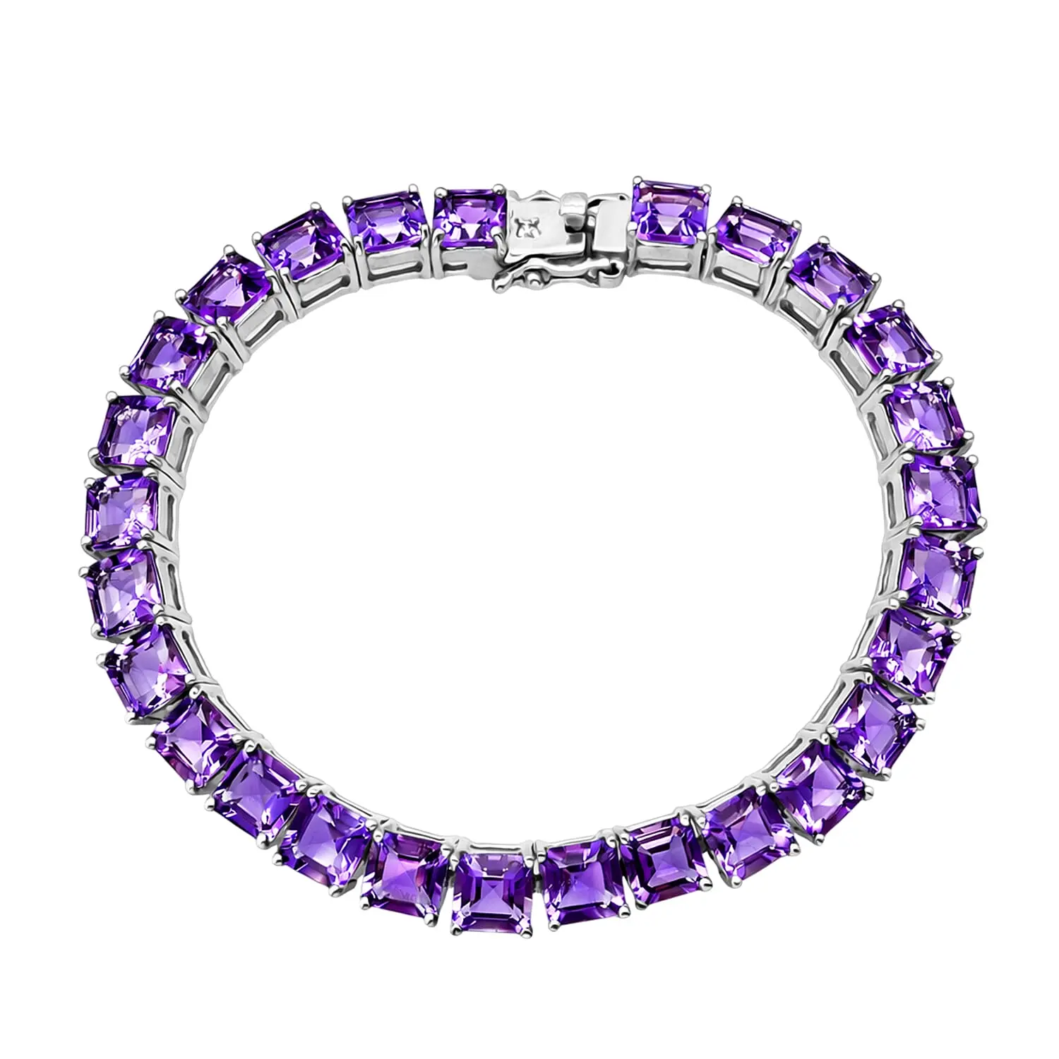 Premium Lusaka Amethyst, Luxuriant Lab Grown Diamond (G-H, SI) Tennis Bracelet in Rhodium Over Sterling Silver (7.25 In) 28.60 ctw