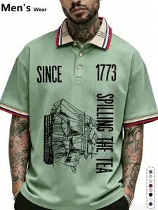Rebel Sould Retro Character Print Polo Shirt, Unisex Loose-Fit Preppy Style, Random Print Design, Perfect for Casual Wear