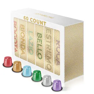 Piu Bello Coffee Pods Variety Pack - Nespresso Machine (Original) Compatible Capsules - Light Roast, Dark Roast, Chocolate, Nuts, Caramel - Rich & Balanced Taste, Kosher (6 Flavor Multipack 60 Count)