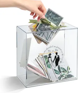 Acrylic Wedding Card Box, Large Gift Card Boxe with Slot for Reception, Wedding Reception Card Boxes for Wedding Anniversary