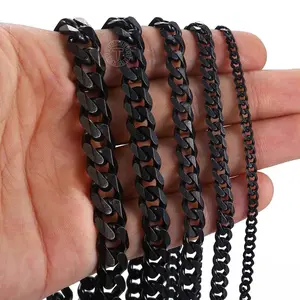 Stainless Steel Cuban Curb Chain Necklace 3.5/5/7/9/11mm Black Color 18-30inch for Men Women Hip Hop Jewelry Gift