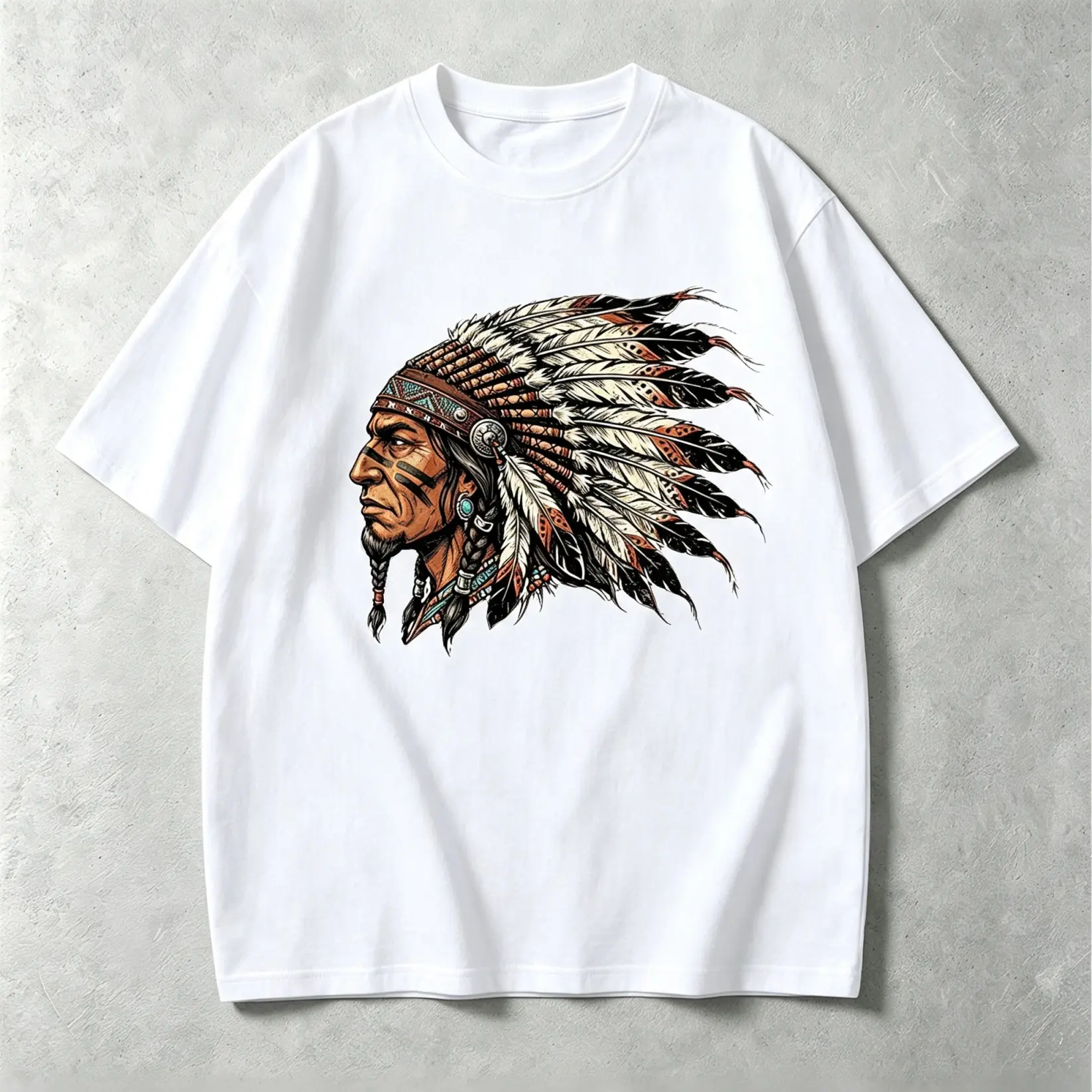 Native American Chief Headdress Graphic T-Shirt, Heavyweight Oversized Vintage Streetwear Tee, Indigenous Warrior Cultural Pullover Gift