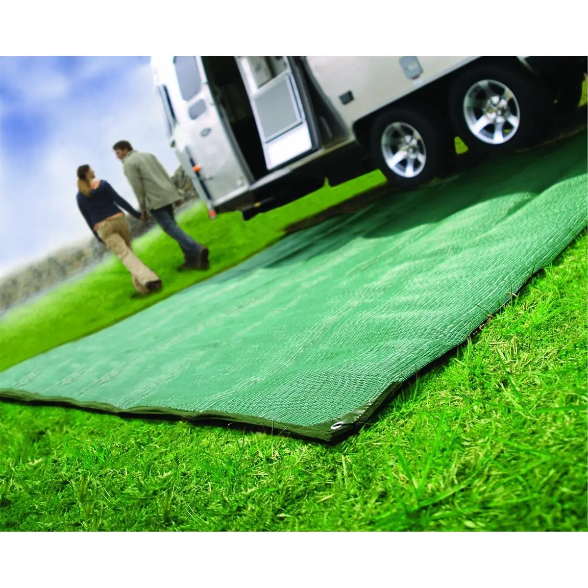 CAMCO Outdoor Camping Rug 42880, 6x9 ft Reversible Woven Awning and Patio Mat for RV, Beach and Picnics with Rust Resistant Grommets, Mildew Resistant, Reversible Drainage, Rv Protection, Woven Pattern, Beach Outings, Flat Woven