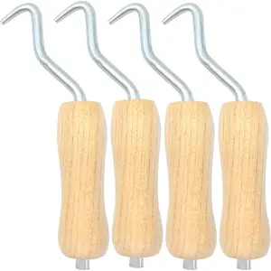Rebar Twister with Wooden Handle Concrete Iron Wire Tie Twister Tool Hand Steel Tie Tool for Fence Twisting, 4 Pack