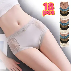 Women’s lace mid-rise briefs, 18-pack — minimalist solid color, seamless, soft and breathable for all seasons; women’s underwear/casual winter wear; versatile everyday style; basic minimalist fabric; elegant, fashionable design for winter