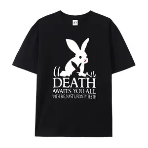 Killer Rabbit Monty Python "Death Awaits You All" Graphic Cotton T-Shirt, Dark Humor Comfort Tee, Cult Classic Fashion Outfit, Oversized Casual Shirt, Birthday & Geek Gift For Him Her