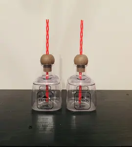 Three Reusable Clear Patron 12oz Cups with Straws Bottle Drinkware Washable Portable Alcoholic Beverages Tumbler