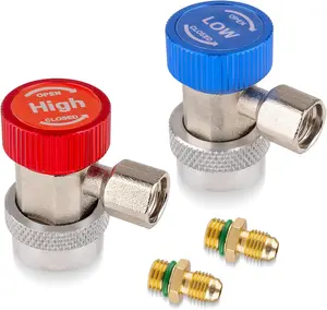 GJANSH 2PCS R134a Quick Coupler Adapter, Adjustable R134a Adapters and AC Hose Fittings, HP and LP Connectors for R134a Car AC System Evacuation Recharging and More, 1/4" Flares fathersdaygift