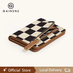 GAINSNS Checked Pattern Wallets for Women,Fashionable Plaid Pattern Card Holder, Slim Bifold Credit Card Holder Minimalist Zipper CoinPocket, Casual Versatile Small Wallet for Everyday Use & Travel Essentials