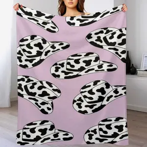 Flannel Fleece Blanket, Cowprint Cowboy Hat Western Girly Aesthetic Design Soft Throw, Cozy Warm Country Gift for Couch Bed