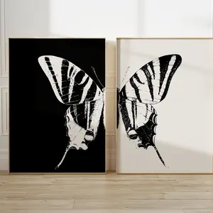 Unframed, Room Decor, Vintage Butterfly Print Poster, Butterfly Printable Wall Art, Black And White Sketch Butterfly Wall Art Print Set of 2 – 5 Size, 8x12 to 27x40 inch