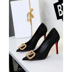 Women's Leopard Print High Heels, Rhinestone Buckle Design, Slip-On Comfortable Shoes for Women, Elegant Heeled Shoes, Stylish & Elegant Footwear