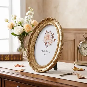 European Vintage Resin Frame, Floral Border Oval Photo Frame, Home Decor, Vertical & Horizontal Use, Includes Random Insert Paper