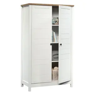 Sauder Cottage Road Storage Cabinet White 2-Door Modern Design with Adjustable Shelves for Living Rooms Kitchens & Laundry Areas