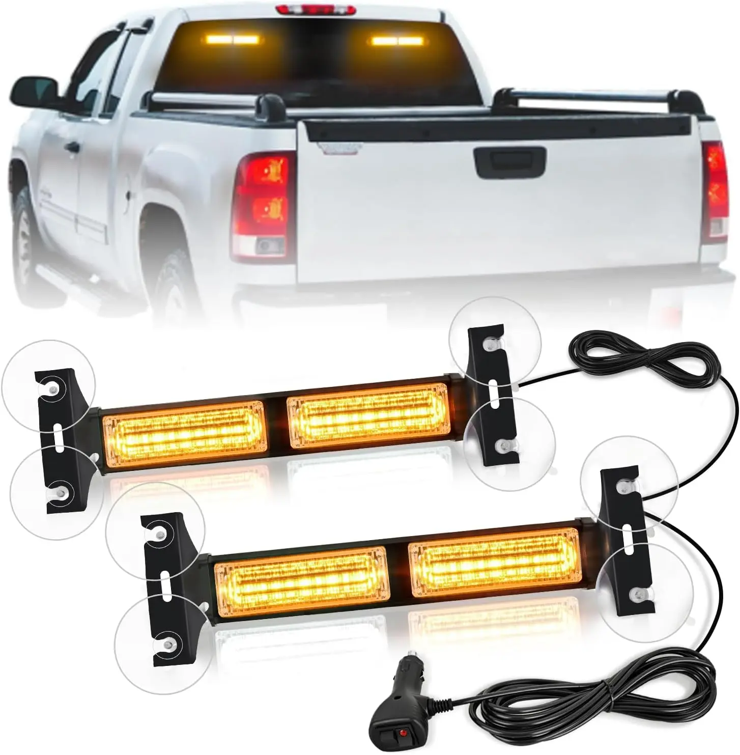Nilight 40LED Amber Strobe Light Bar - ABS & Aluminum Construction, Tool-Free Suction Cup Mount, Adjustable Angle, 30 Strobe Modes, High Temp Resistance, Day & Night Visibility, Interior Windshield Safety Lighting for Trucks (Cells-Integrated)