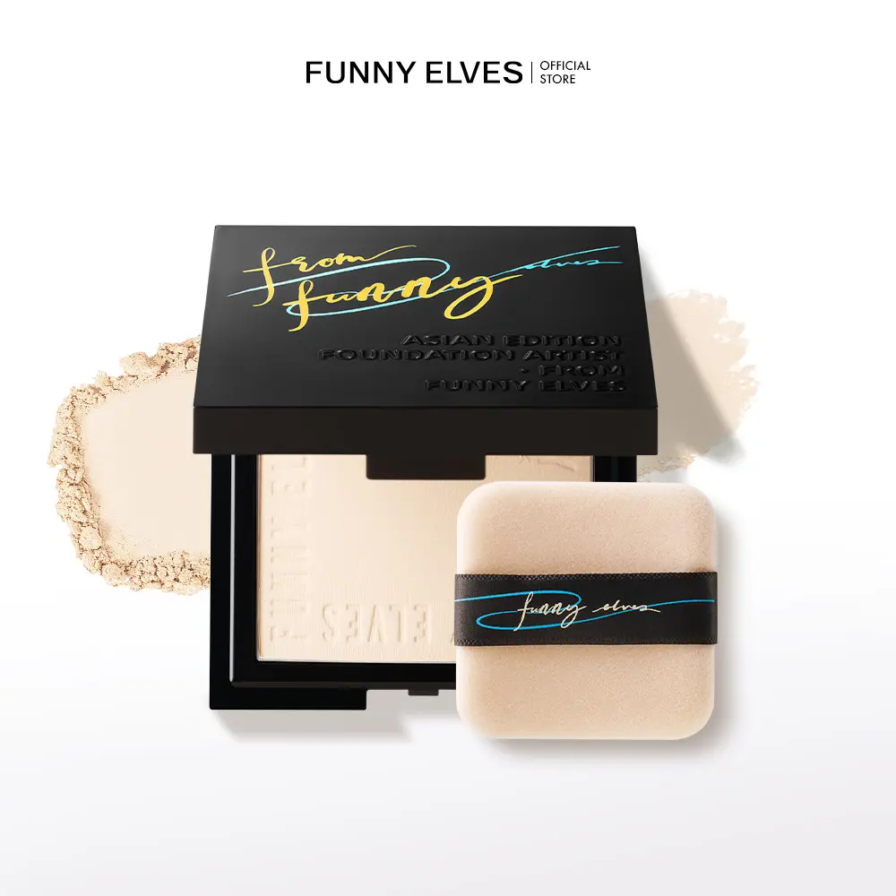 Funny Elves Soft Matte Pressed Beauty Powder Cake - 8g, SPF38 PA++, Oil Control, Light Coverage, Long-Lasting, Cruelty-Free, Vegan, Fragrance-Free Makeup for Adults All Skin Types
