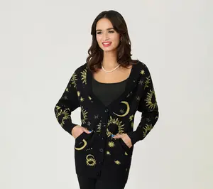 Unique Vintage Black & Gold Celestial Button Cardigan