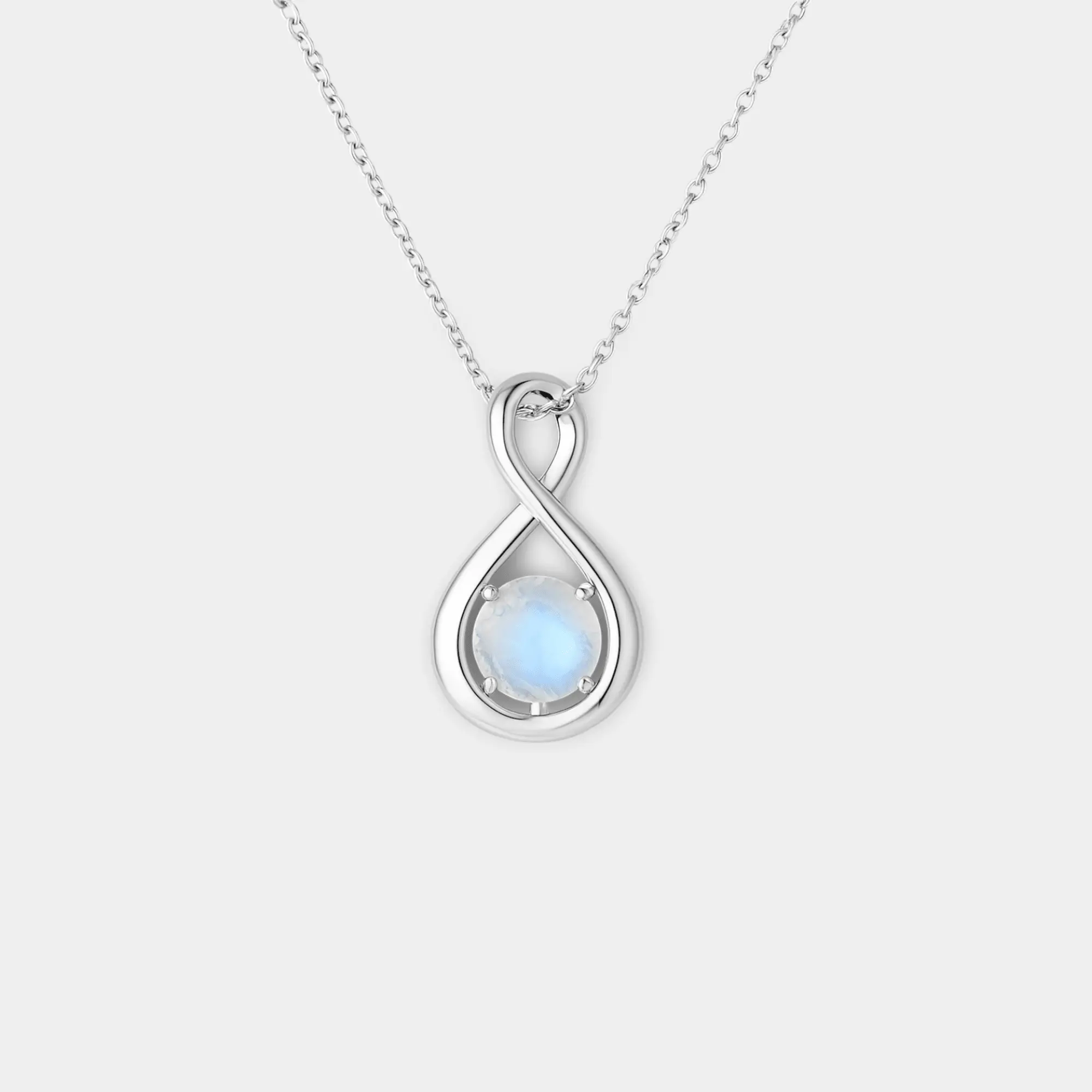 June Moonstone Infinity Necklace – Natural White Moonstone Sterling Silver Birthstone