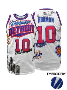 Men's Detroit #10 Basketball Jersey, Embroidered Letter Number Design, Loose Fit Breathable Casual Sports Vest for Men & Women,Stylish Jersey