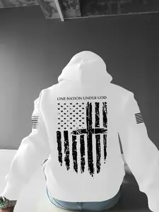 Men's Fall Winter Perfect Hoodie, Fashion Casual Clothing for Outdoor Wear, Flag Pattern Print Design, Comfortable Loose Fit Soft Fabric, Graphic Print Hoodie