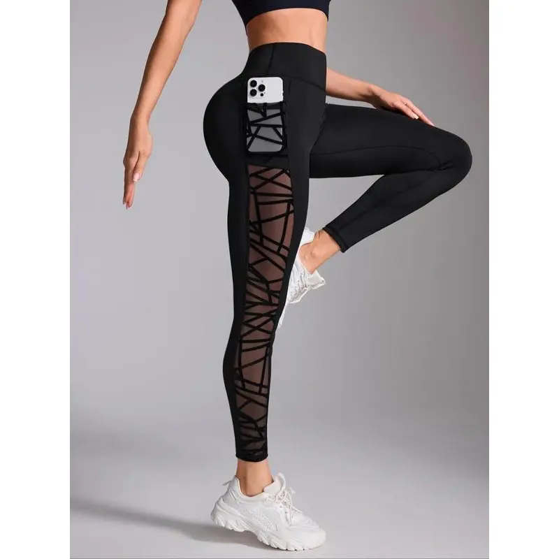 Women's Mesh Sheer Cut Out Leggings, Casual Comfy Breathable Skinny Pants for Yoga Gym Workout, Ladies Bottoms for All Seasons