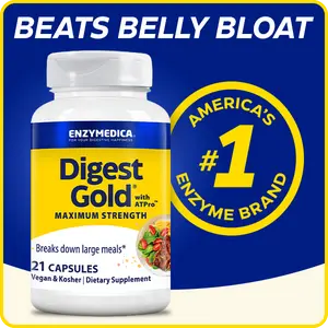 Enzymedica Digest Gold - Digestive Enzyme Supplement for Women & Men, Enzymes for Digestion, Gut Health Support, Helps Gas & Bloating, ATPro Energy Support, Maximum Strength, Vegan