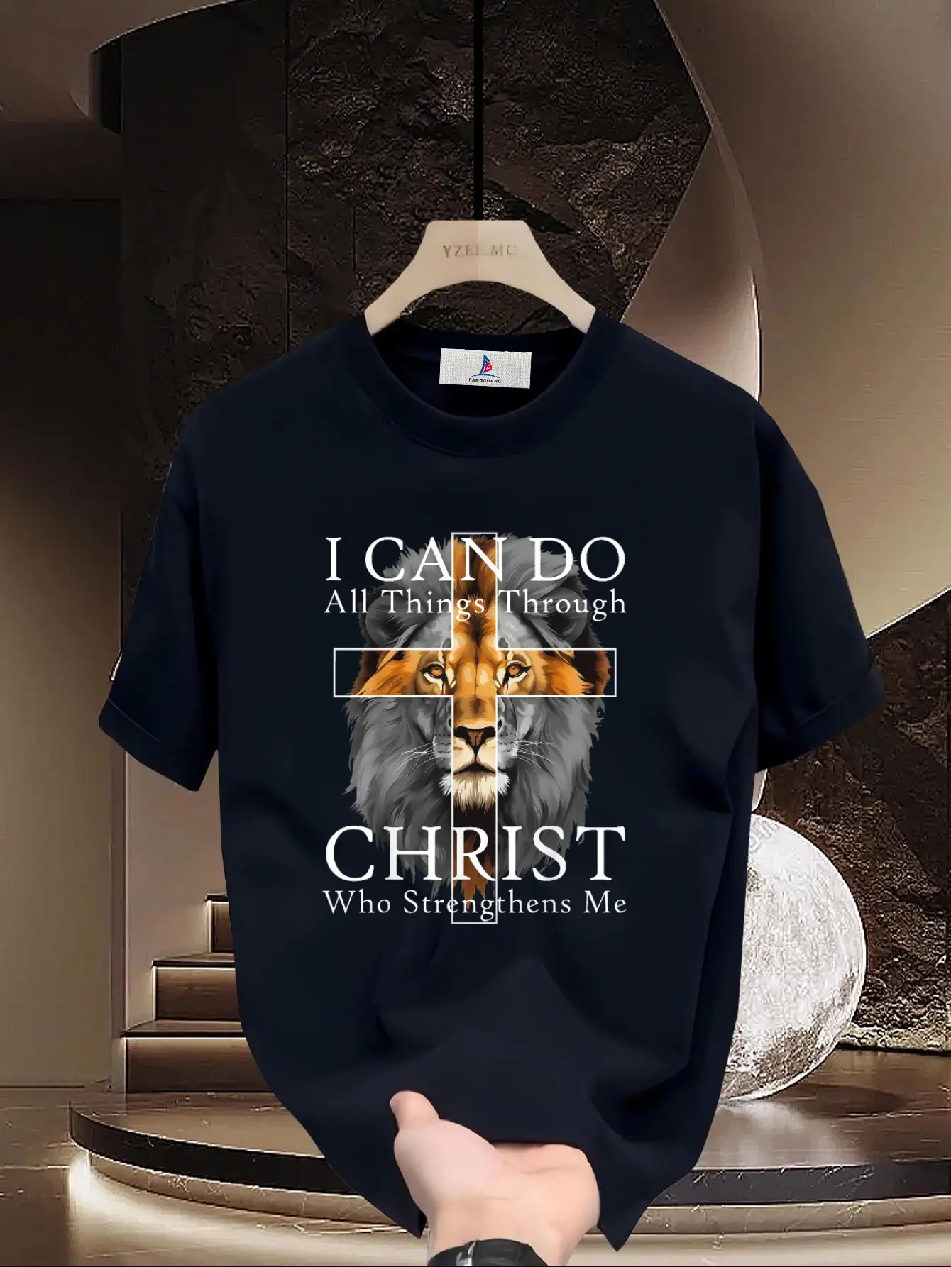 I can do all things through Christ Christian Lion Faith T-shirt for men and women, patterned T-shirt, casual round-neck short-sleeve T-shirt for men and women  Tshirt Top compression shirts