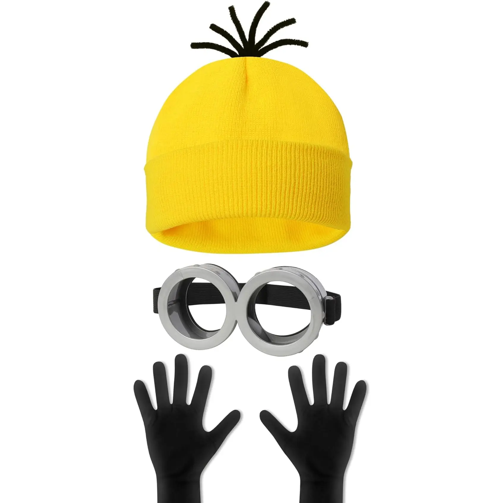 3-Piece Halloween Costume Accessories Set | Goggles, Yellow Beanie, Gloves for Adult Cosplay & Party HEYFIZZ