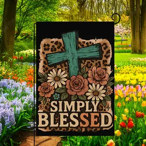 Bohemian-style floral cross garden banner, measuring 12 x 18 inches, double-sided outdoor flag, suitable for decorating farmhouse yards and rural ranch porches (flag only)