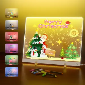 Acrylic Dry Erase Board with Light, 13.7"X10" 6-Color Neon Glow Memo LED Light-Up Message Note Board with Stand as Night Light for Room/Store/Office/Festival/Gift, Touch Control, 7 Markers