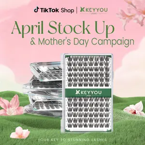 KEYYOU DIY Lash Cluster 96pcs Single Length 10mm 12mm 14mm 16mm Waterproof Long-Lasting Eyelashes Extensions D Curl Easy to Use for Beginners Tiktok April Stock Up & Mother's Day Campaign