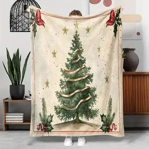 1pcs Christmas Tree Decorated Festive Atmosphere Themed Flannel Blanket, Digital Print, Sofa Bed Cover Blanket, Skin-Friendly Soft, Christmas New Year Gift, Suitable For All Year Round