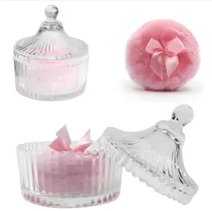 2 Pcs Large Body Powder Puff and Container Valentine's Day gift Powder Container with Puff Crystal Case Soft Washable Reusable Velour Face Body Glitter Wet Dry Makeup (Pink)