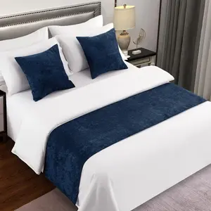 Bed Runner Dark Blue, Chenille Soft No Fading Modern Bed Scarf (Pillowcases Sold Separately)