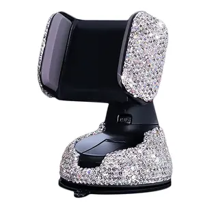 Bling Car Phone Holder  360°adjustable Universal Rhinestone Crystal Auto Mount Stand Accessories For Windshield Dashboard And Air Outlet (white)