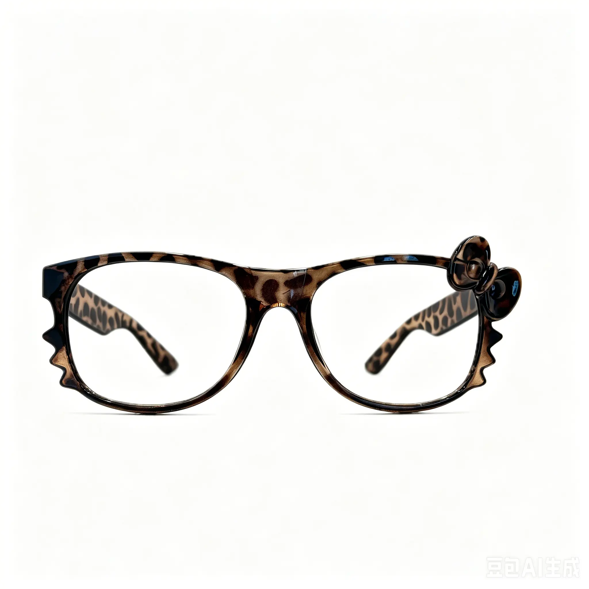 Women's Leopard Print Square Eyeglass Frames - Cute Bow Decor, Clear Lenses, Y2K Sweet Cool Fashion Decorative Eyewear