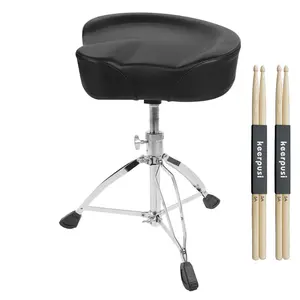 Heavy Duty Drum Throne with Two Drumsticks, Motorcycle Style Drum Seat, Widened Drum Chair with Upgraded Materials, Height Adjustable Padded Stool, Double Braced